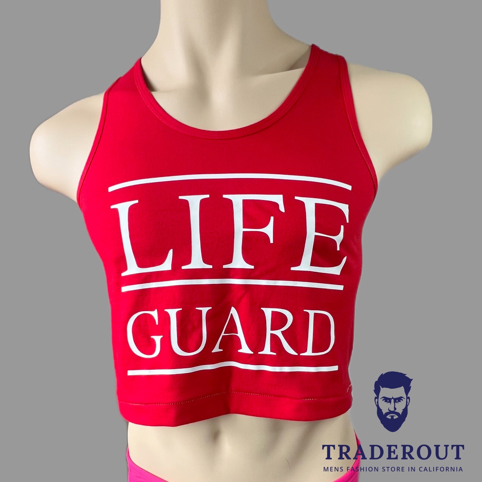 H.E.Arts Male LIFEGUARD custom print men red cotton Crop tank top