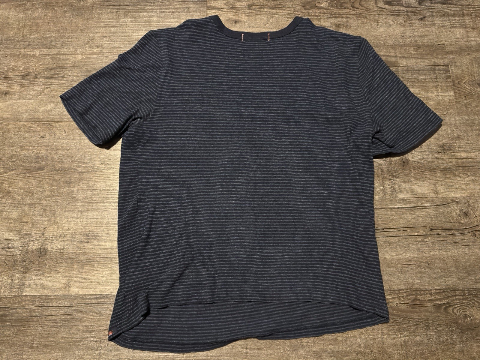 Faherty Men’s T-shirt L Blue Chambray Tees Short Sleeve Crew Cotton Striped
