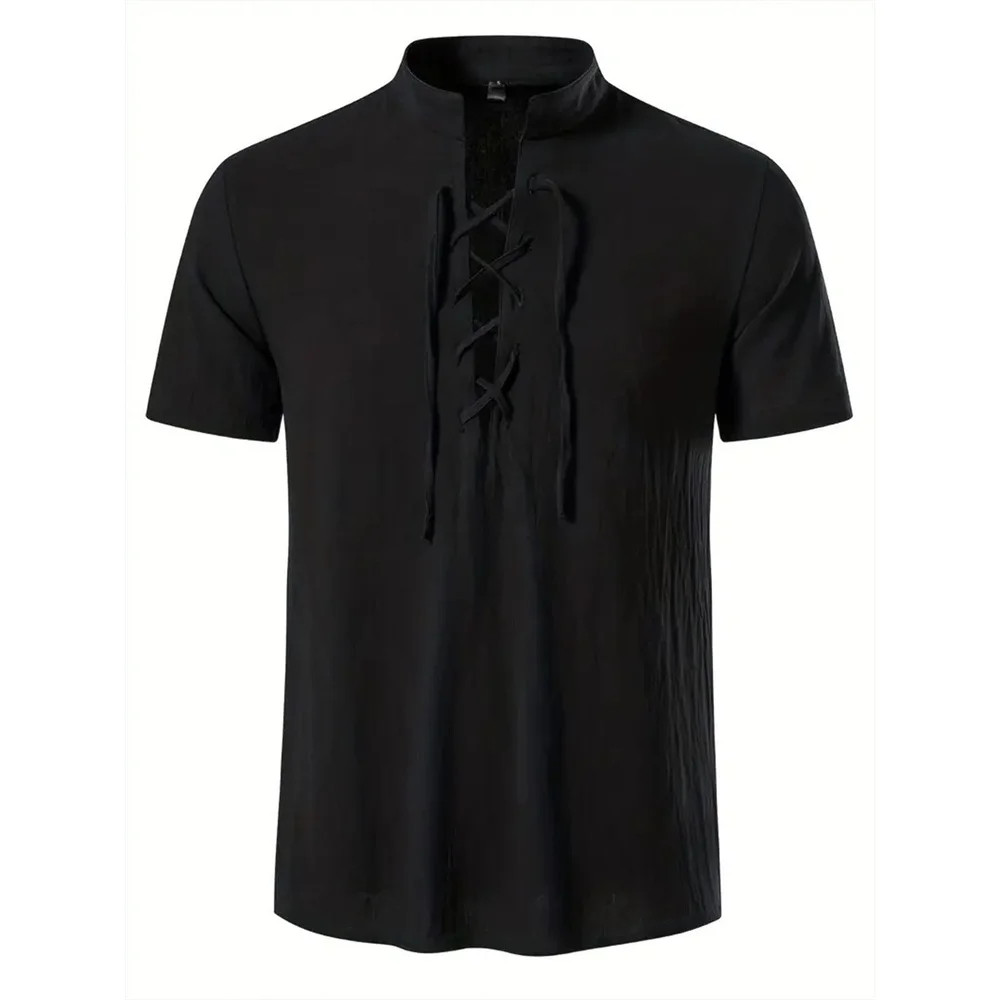 Men’s Retro Cotton Linen Shirt Stylish Pirate V-neck S-XXL Trendy Comfy Gift Tee