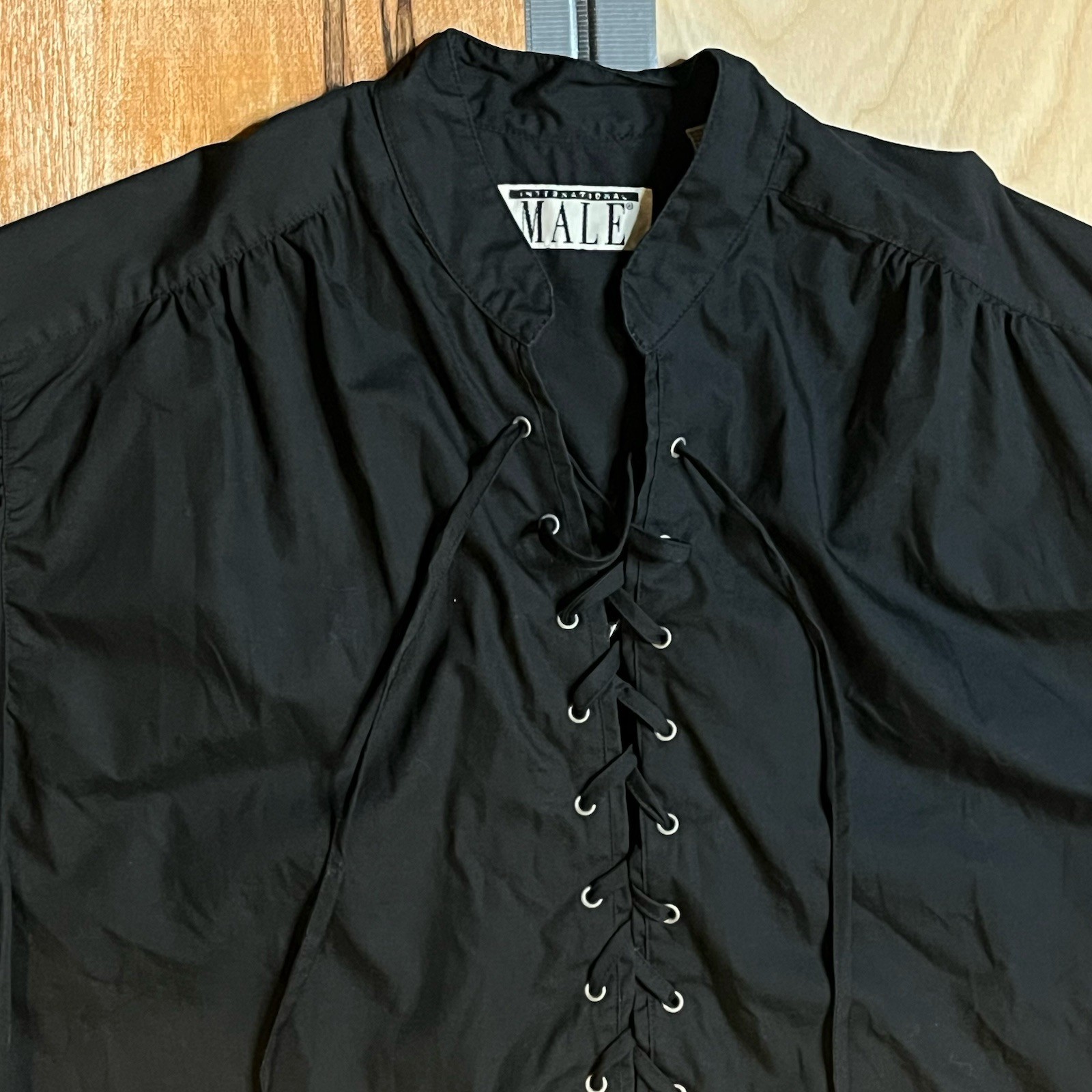 Vtg 90s International Male Black Long Sleeve Lace-Up Vampire Shirt – Mens Med