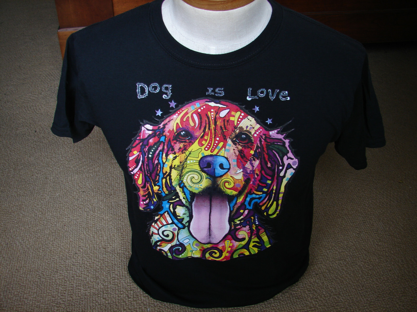 New Dog Is Love Golden Retriever Cotton T-Shirt Adults Medium Black
