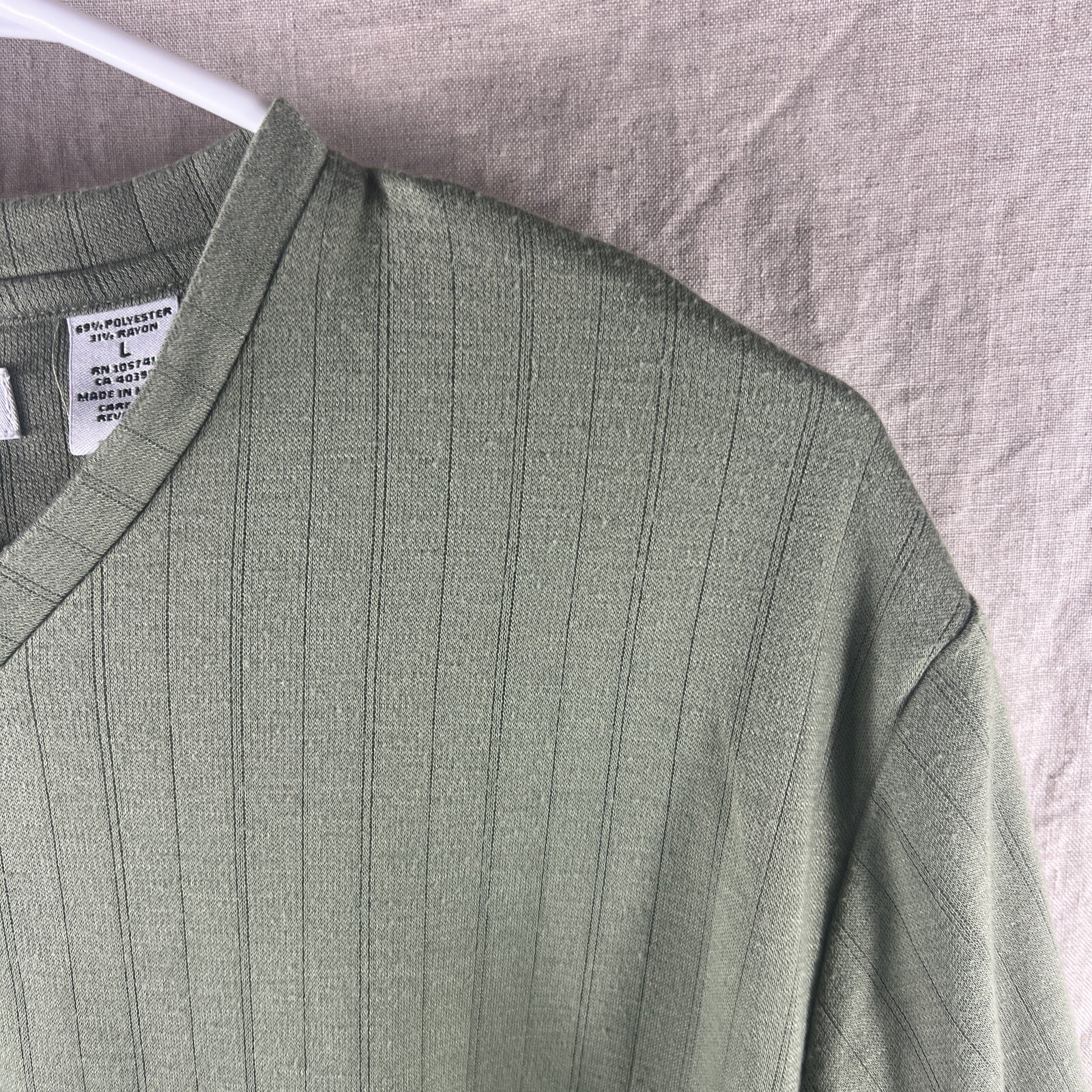 Pierre Cardin Men’s Green Short Sleeve V-Neck Casual Comfort Shirt Size Large