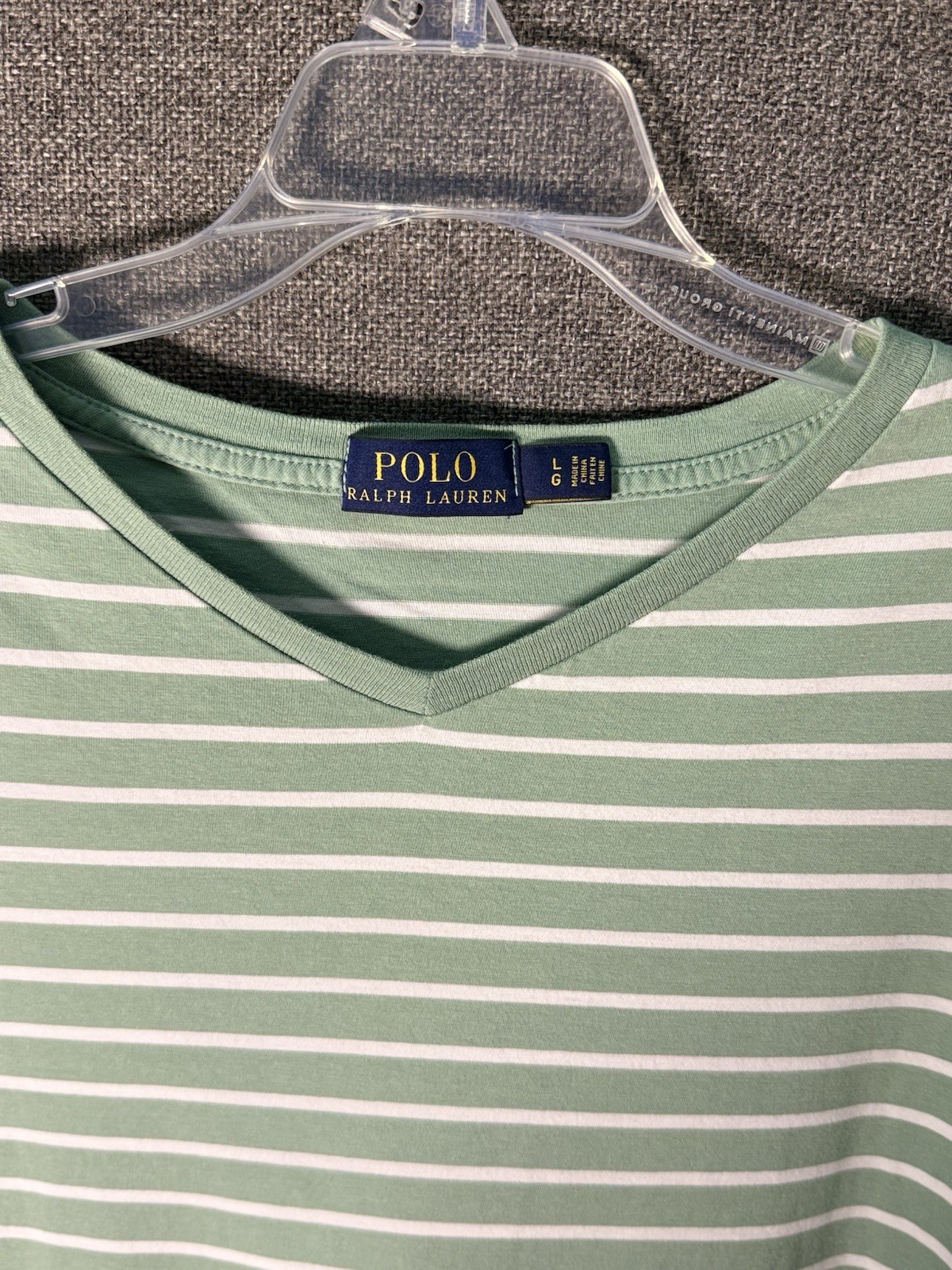 Polo Ralph Lauren Green/White Striped V-Neck Tee Large