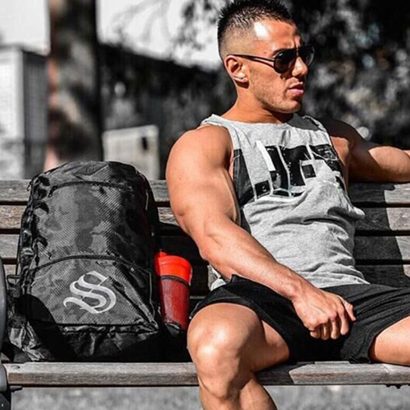 Men Workout Tank Top Sleeveless Gym Shirts Bodybuilding Fitness Muscle Tee Shirt