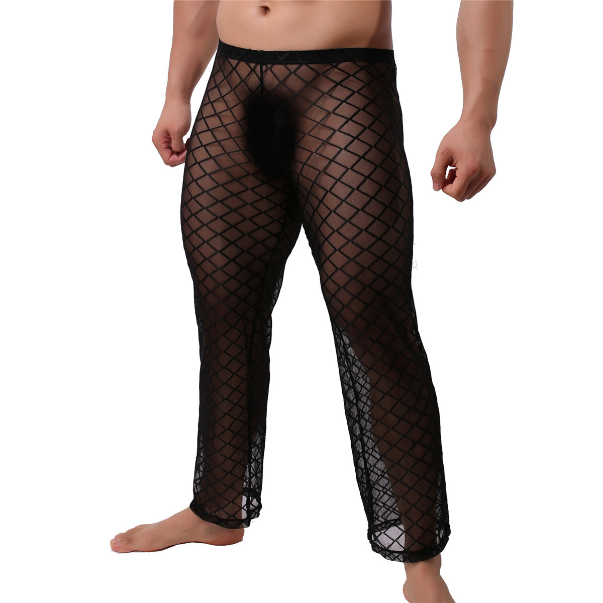 Fetish Mens Underwear Sheer Mesh Muscle T-Shirt Tank Tops Long Johns Trousers