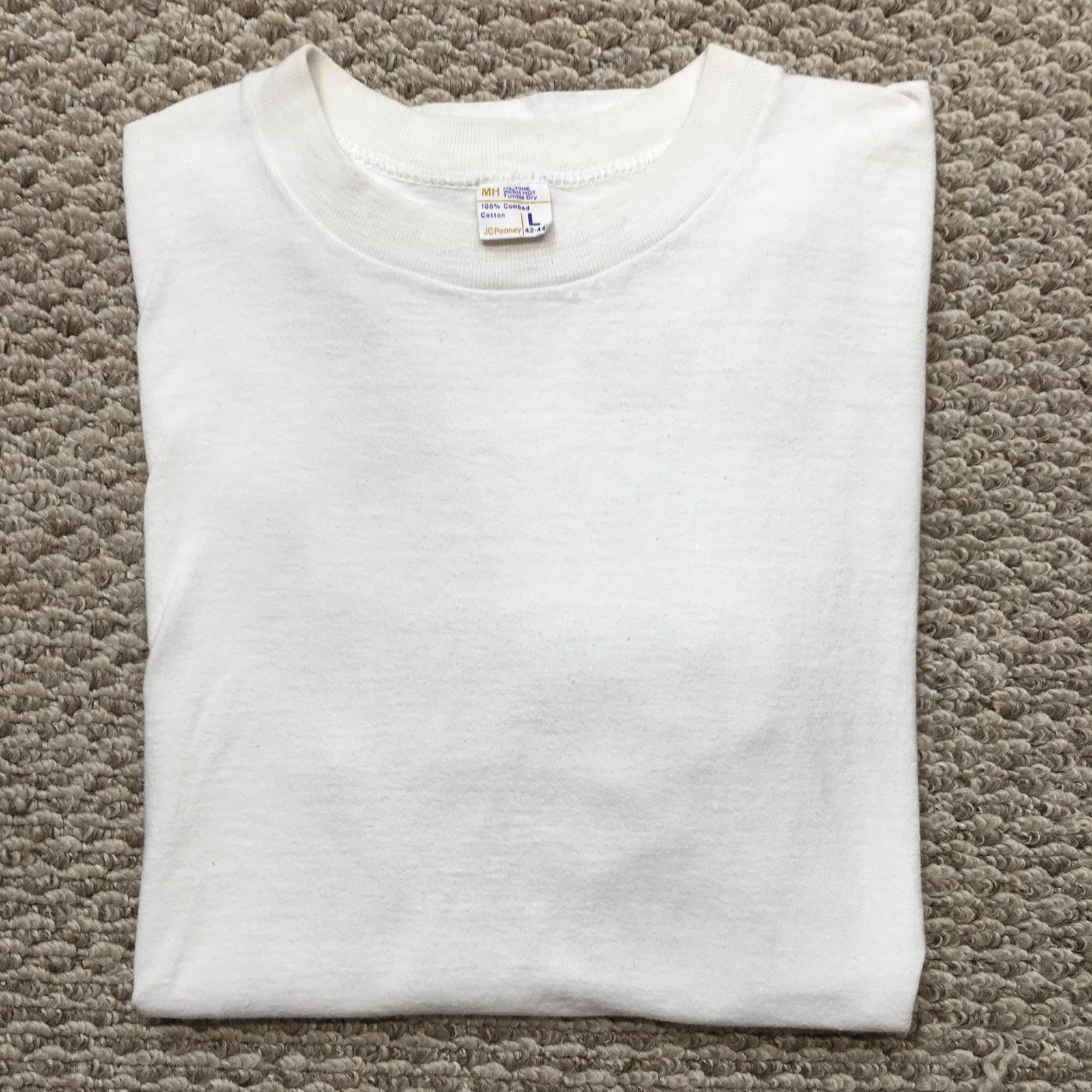 Vintage JCPenney Shirt Mens M/L White Blank Combed Cotton Tee Crew Neck