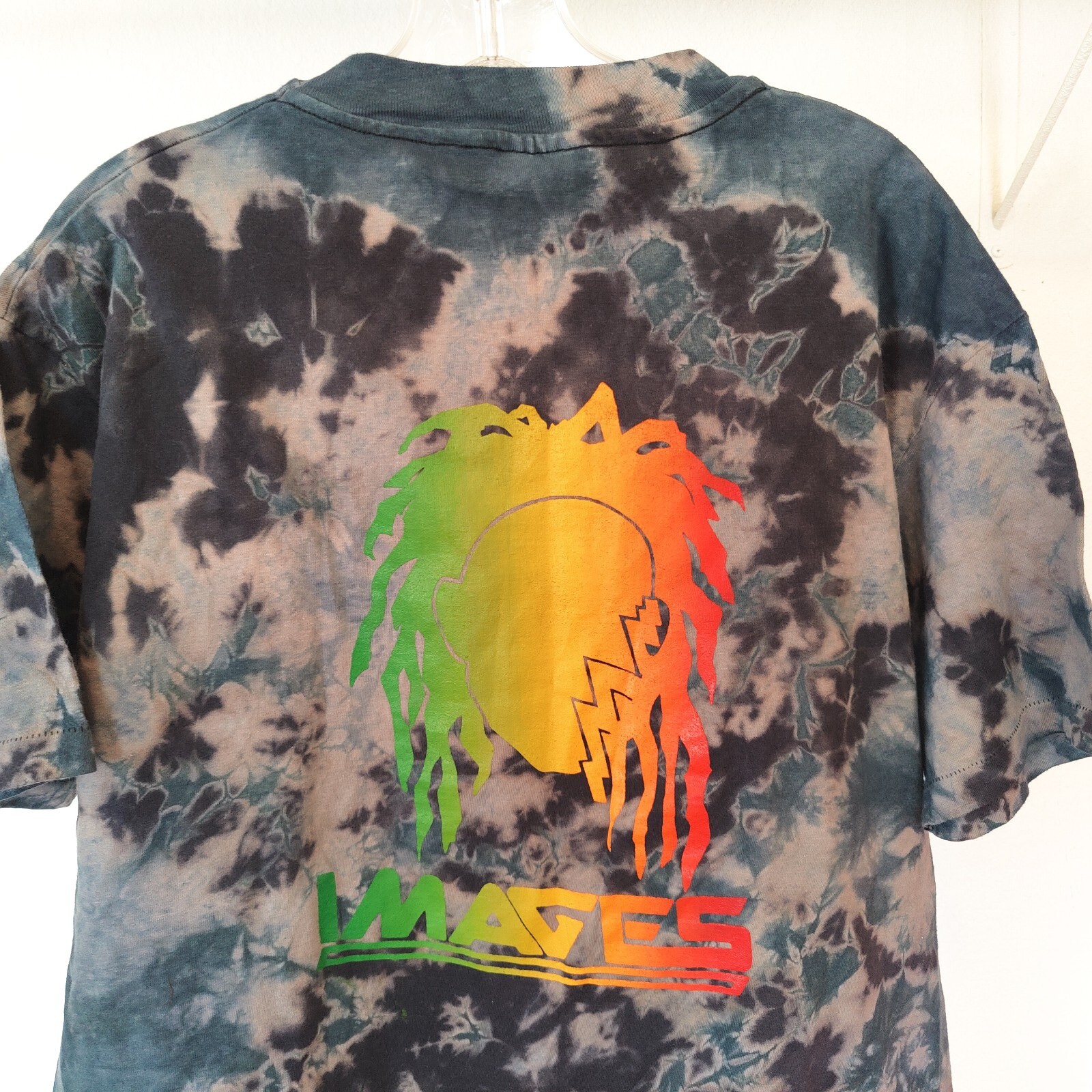 “IMAGES” 80s tie-dye rasta wear jamaica shirt paper thin deadstock crumple style