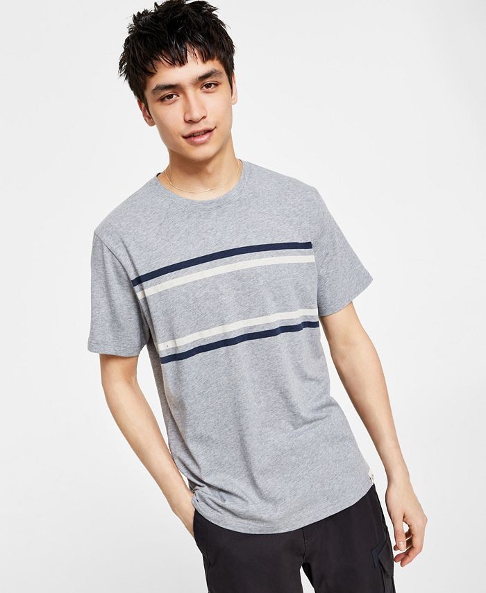 Sun + Stone Men’s Whitney Chest Stripe T-Shirt in Grey-XL