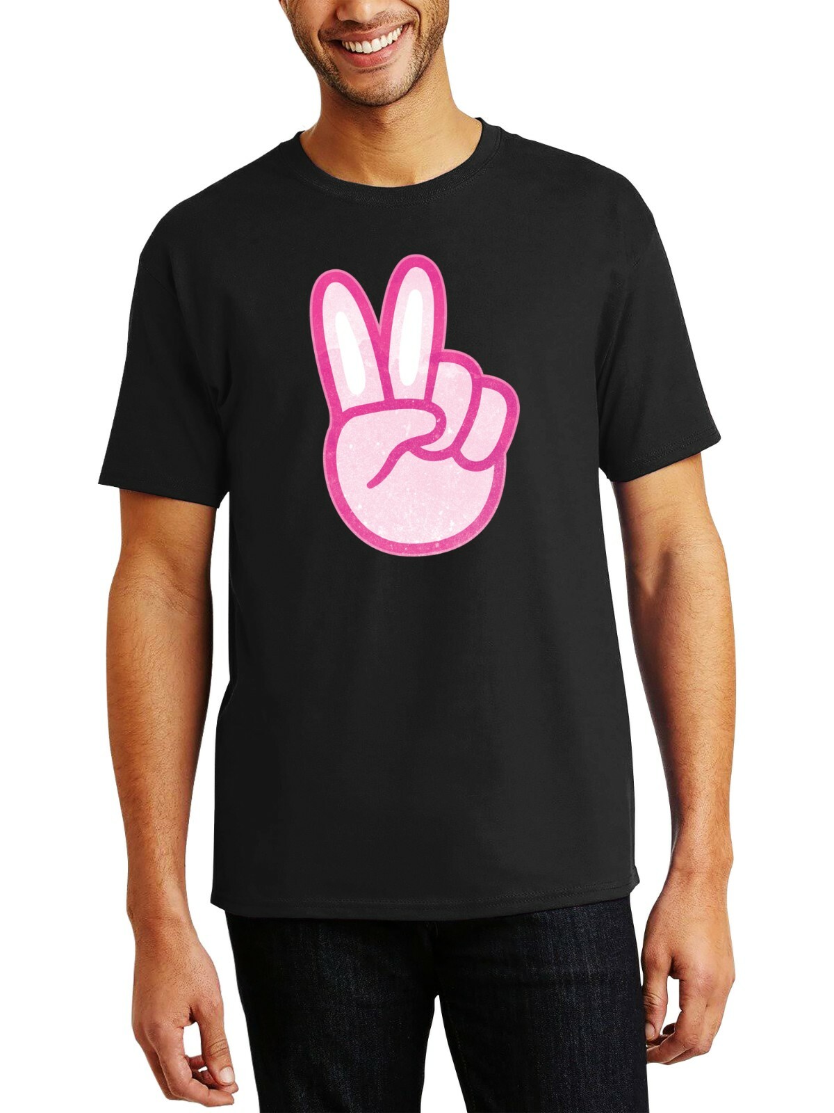 Mens Digital Image Print Easter Bunny Fingers Cotton Crew Neck Short Sleeve