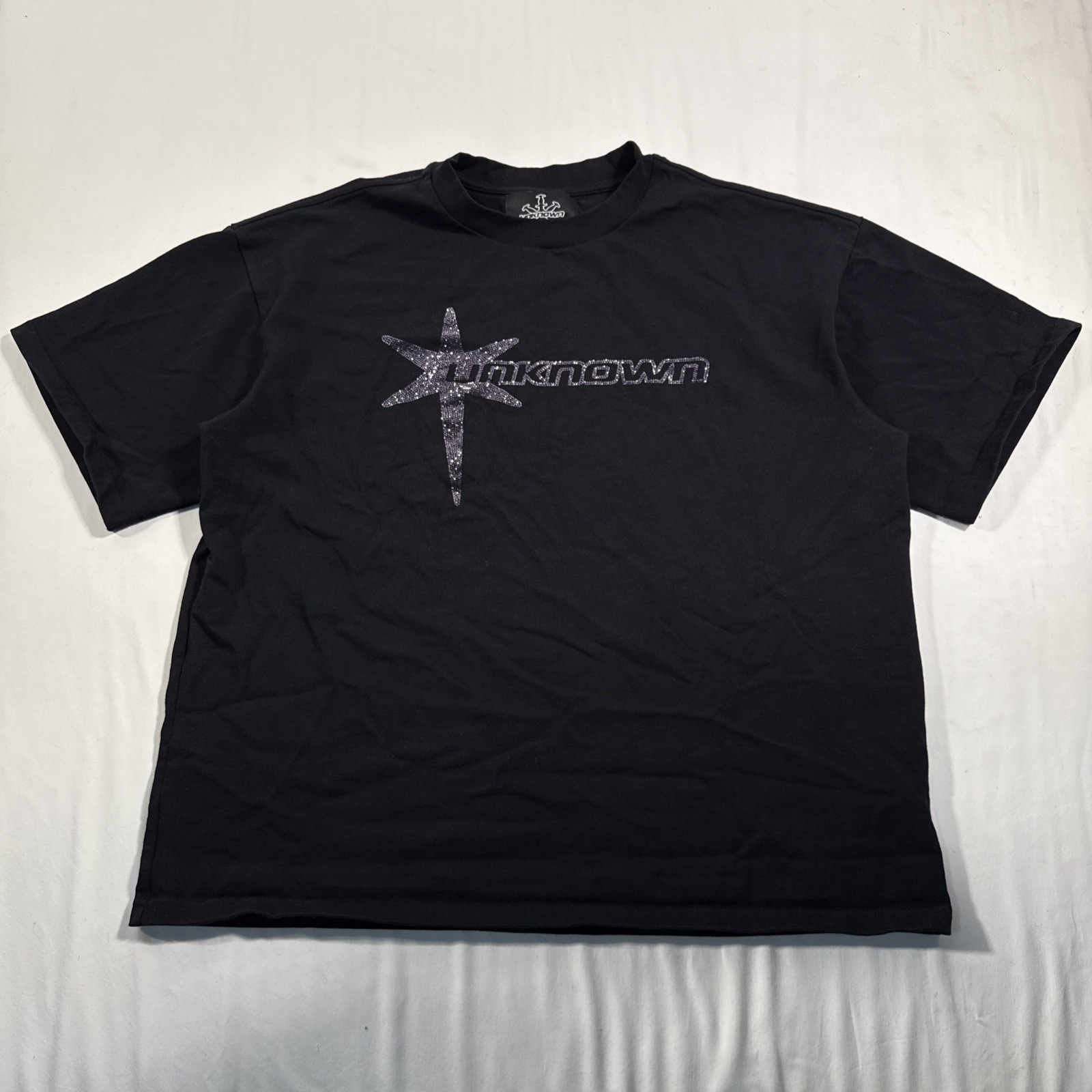 Unknown London Rhinestone T Shirt Black Large