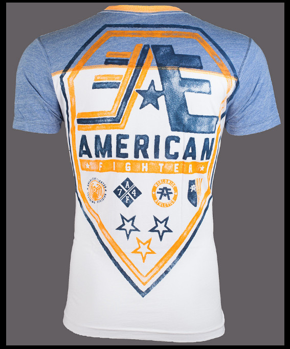 AMERICAN FIGHTER White Blue Orange STONEY BROOK Athletic Graphic T-shirt NWT