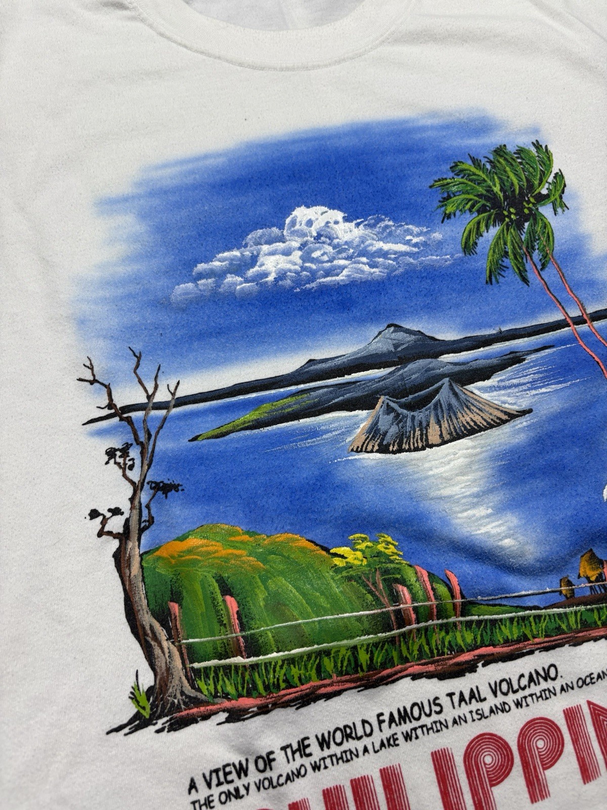Vintage Philippines Dibuho Hand Painted T Shirt Mens XL Taal Volcano Graphic 90s