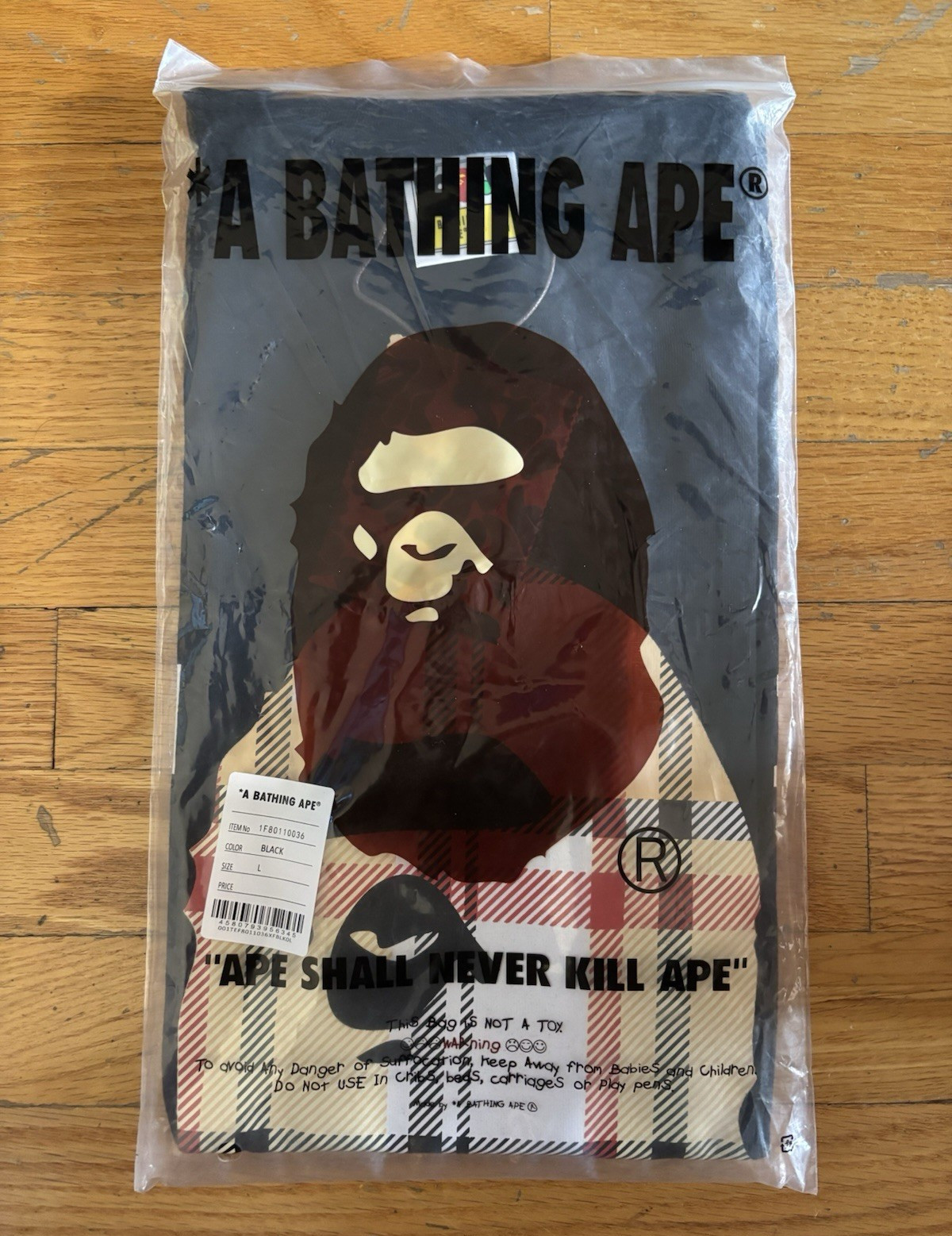 A Bathing Ape BAPE Ape Shall Never Kill Ape Black Graphic Tee Large Cotton