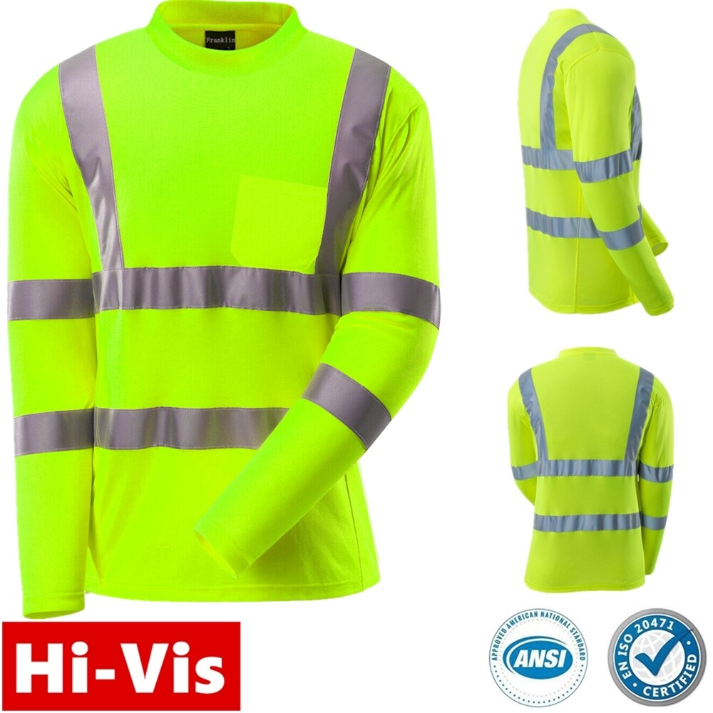 Hi Vis ANSI Class 3 Reflective Safety Lime Long Sleeve T Shirts High Visibility