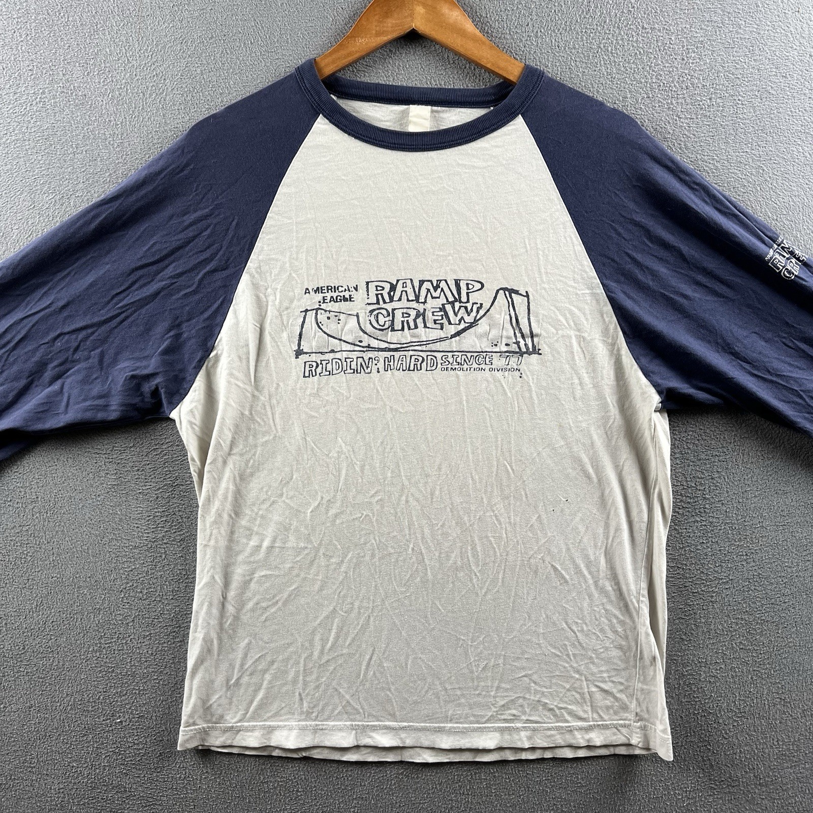 Vintage American Eagle Shirt Mens Large White Blue Reversible Y2K Raglan Skater