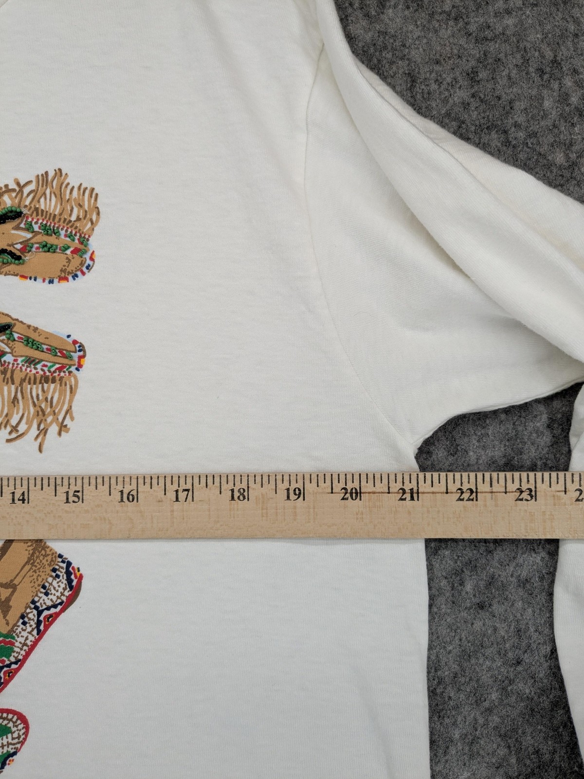Vintage Central Falls Shirt Mens One Size White Beaded Moccasins Graphic USA 90s