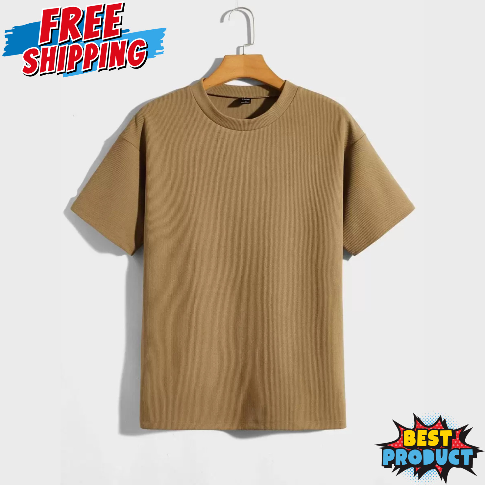 Men Drop Shoulder T-Shirt Versatile Casual Round Neck Half Sleeve Solid Colr Tee