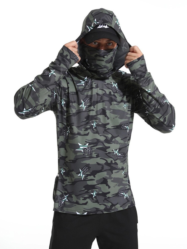 UPF50+ Mens Outdoor Fishing Hoodie Sun Block Skin Protection Long Sleeve Top 🌸