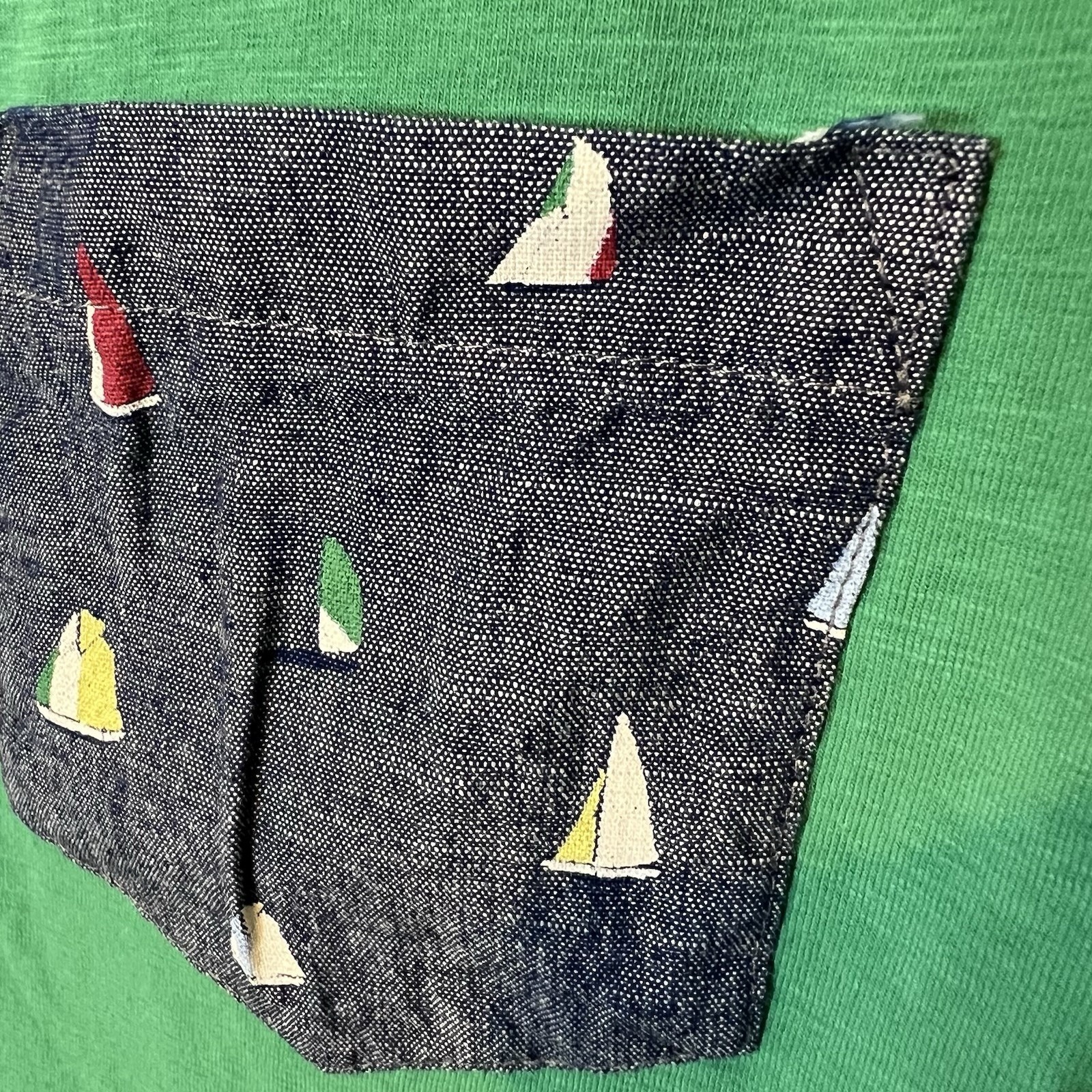 Sailboat Pocket Mens Soft Green Tee Summer Coastal Nautical Preppy Casual Large