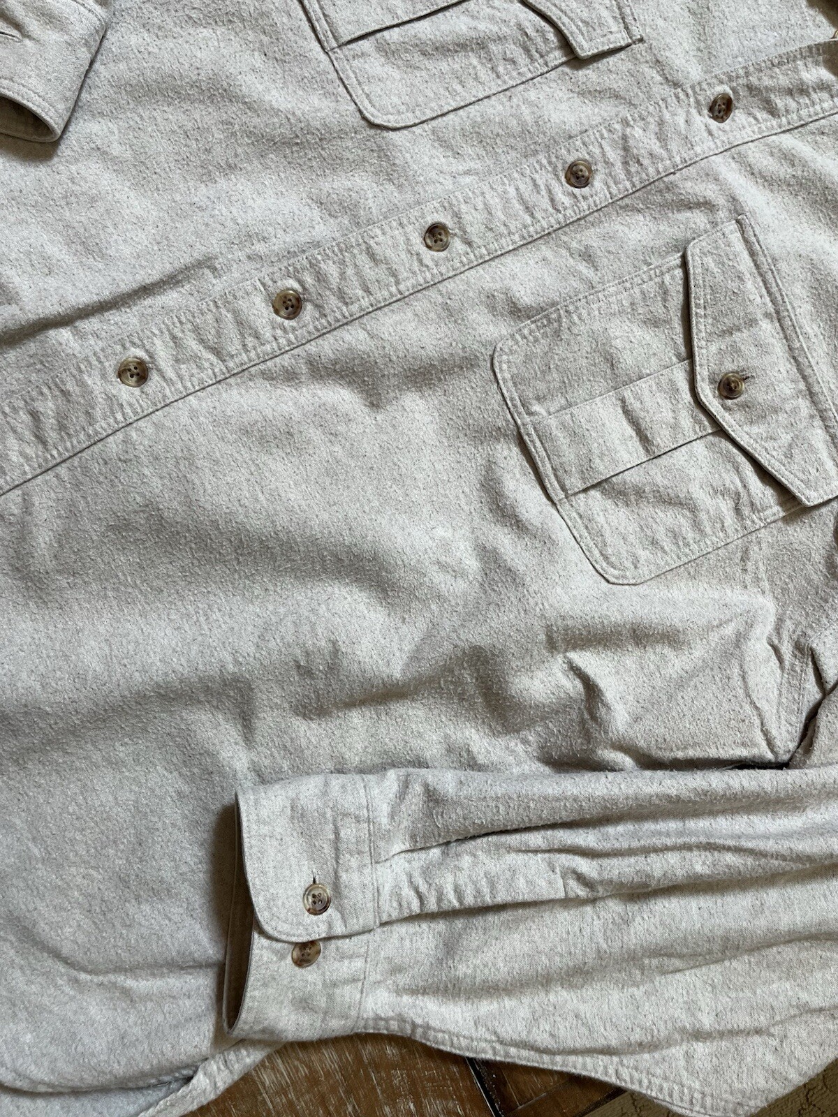 Vtg 90s Eddie Bauer-Oatmeal Chamois Brushed Flannel Button Shirt-Button 2 XXL-T