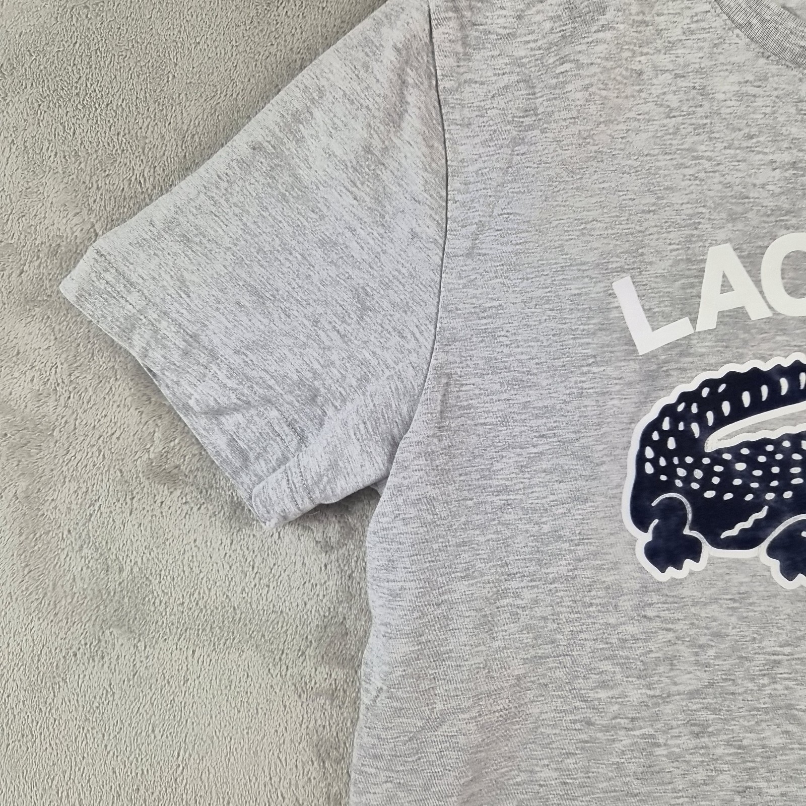 Lacoste Graphic Tee Mens Small Gray Regular Fit Crocodile 3D Streetwear Designer