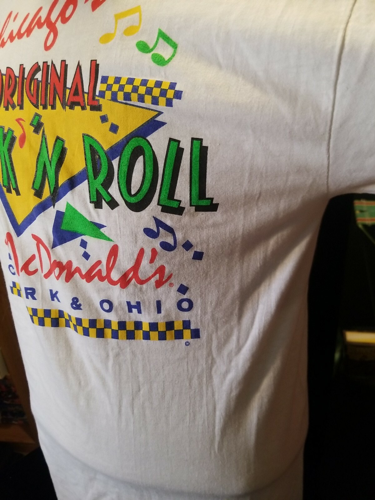 Mcdonald’s Vintage Chicago’s Rock N Roll T-Shirt LG white ORIGINAL CLARK & OHIO