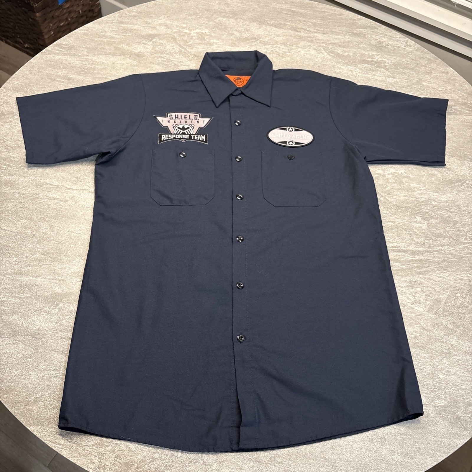 Red Kap Workwear Button Up Blue Grunge Y2K M Mechanic Short Sleeve Patches