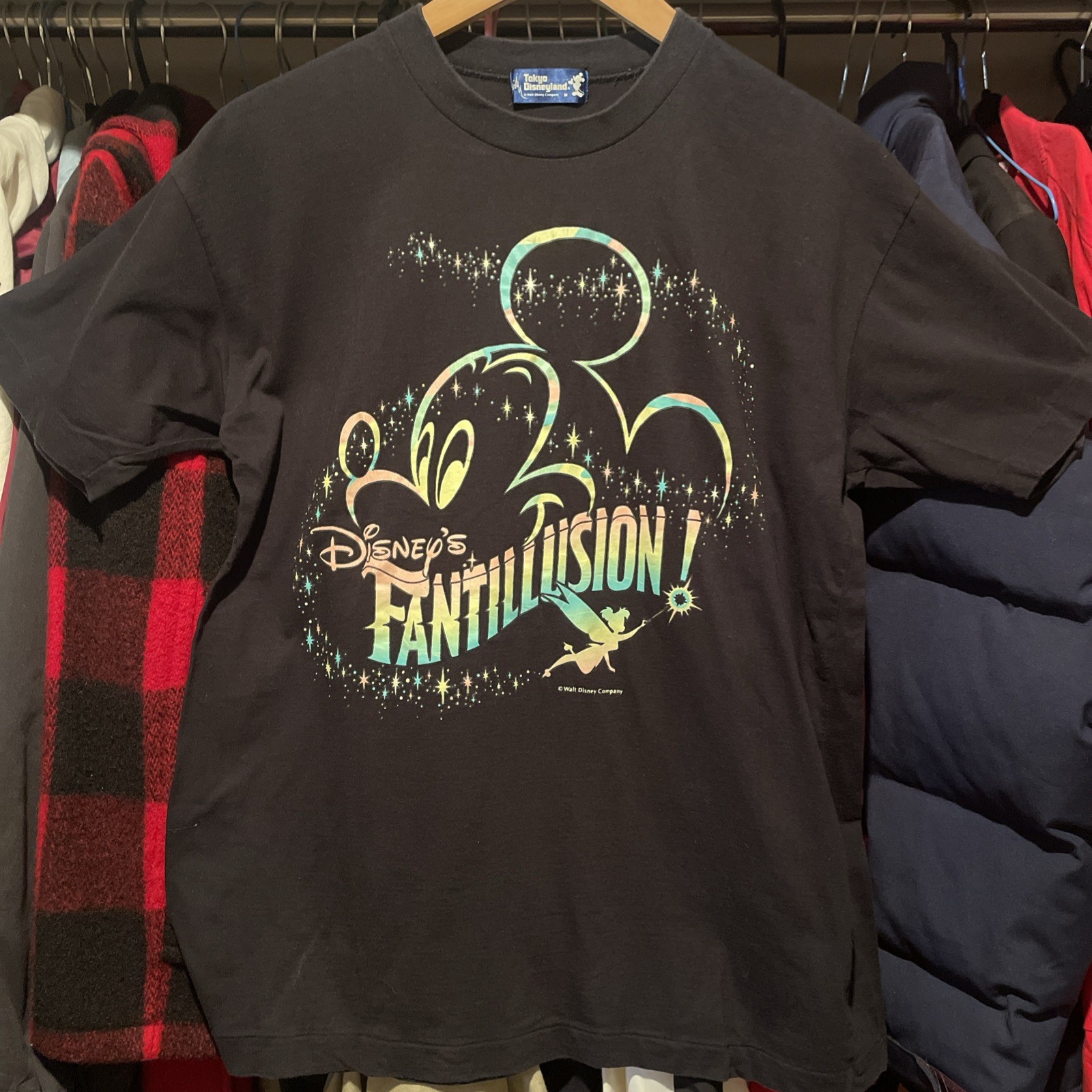 Vintage Tokyo Disneyland Fantillusion Mickey T Shirt Black Single Stitch Size M