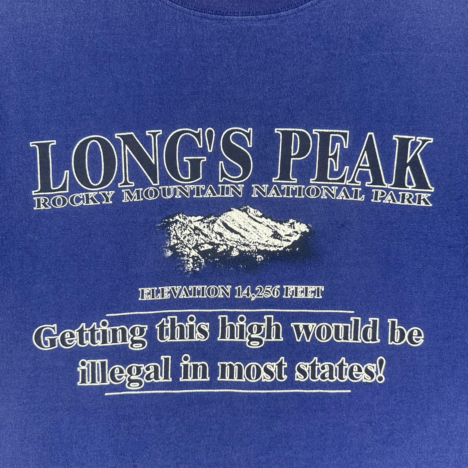 VTG Longs Peak Shirt Mens Sz M Blue Rocky Mountains Get High Colorado Hiking Tee