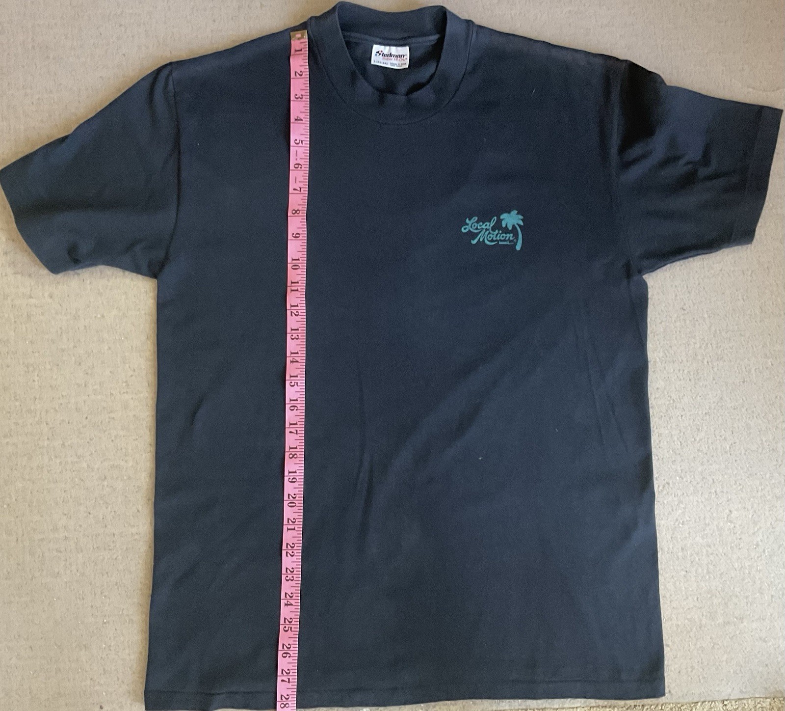 Vintage Local Motion Hawaii Tee, Hula Girl Logo,Fade Line on Back, Navy- LG