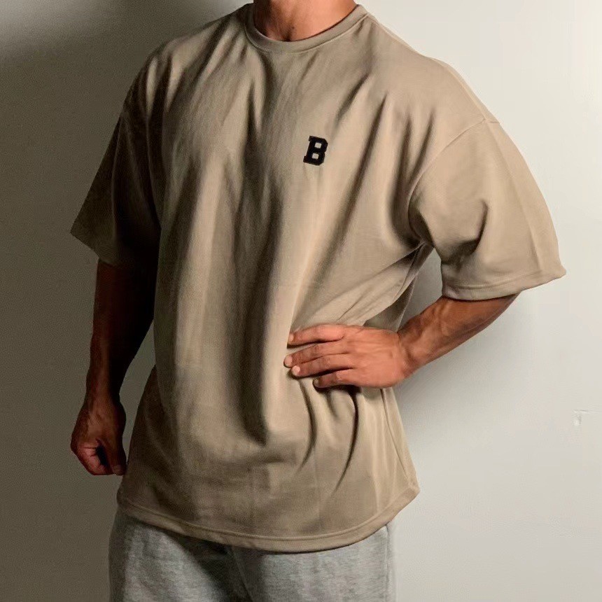 Men’s Oversize Drop Shoulder Muscle T‑Shirt Loose Fit Gym Fitness Streetwear