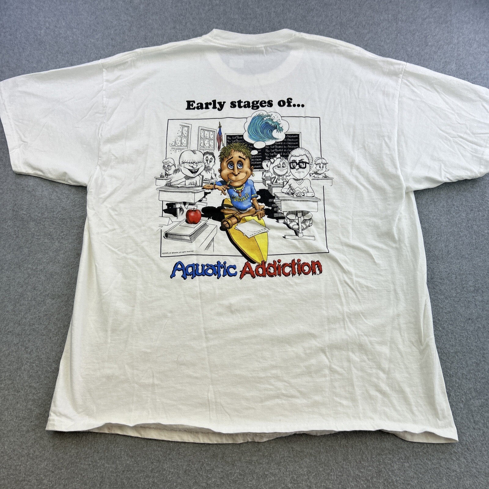 Vintage Aquatic Addiction Shirt Mens 2XL White Graphic Print Short Sleeve Adult