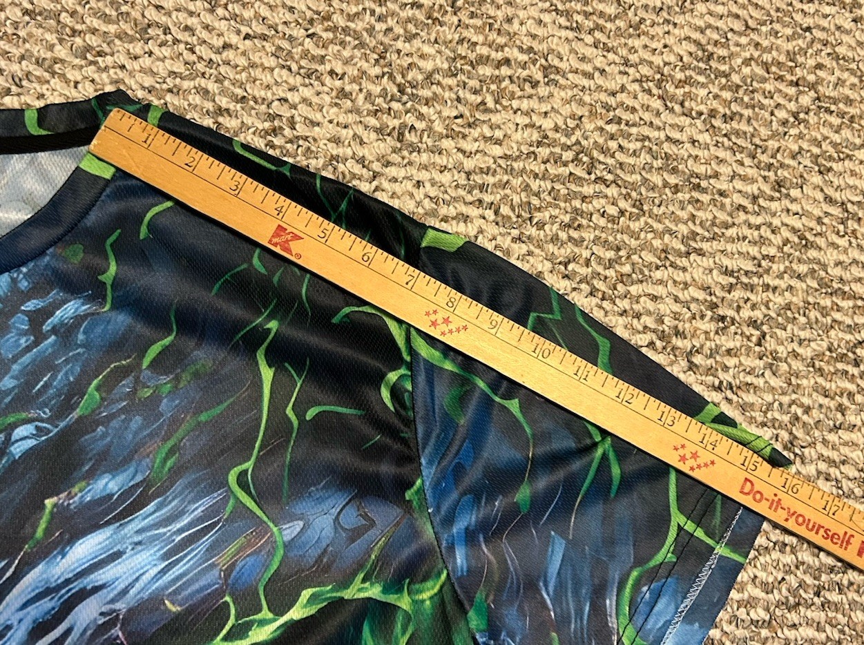 Green Flaming Skull All Over Print T-shirt XL Polyester Spandex