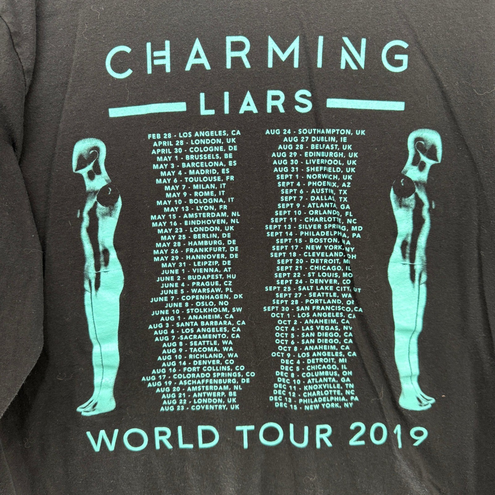 Charming Liars T Shirt World Tour 2019 Long Sleeve Band Black Teal M/L Mens