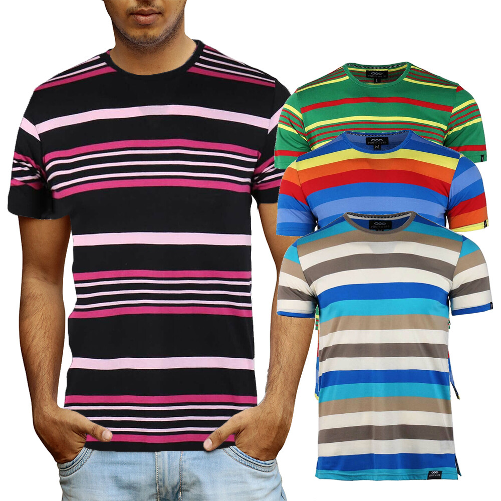 Yubikwete Men’s Striped Tee Shirt Crew Neck Short Sleeve Vaction M-XXL