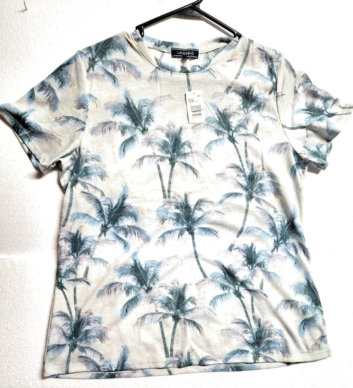 Lands’ End T-Shirt Men Medium Gray Short Sleeve Round Neck Coconut Print NWT