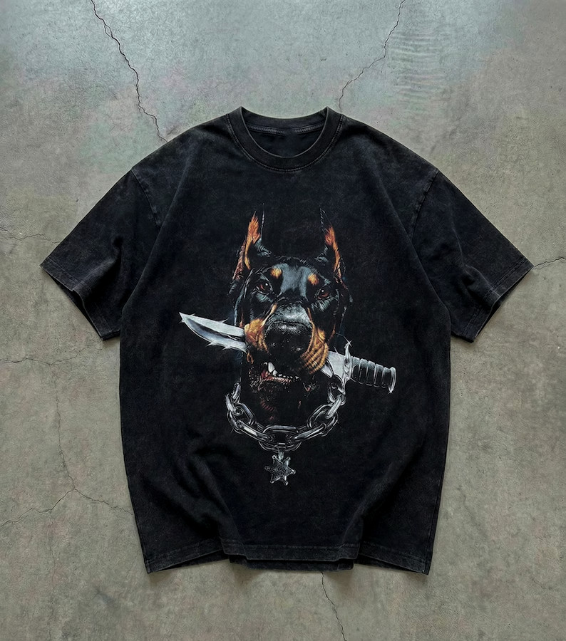 Vintage Wash Doberman Graphic Tee Edgy Dog Funny TShirt