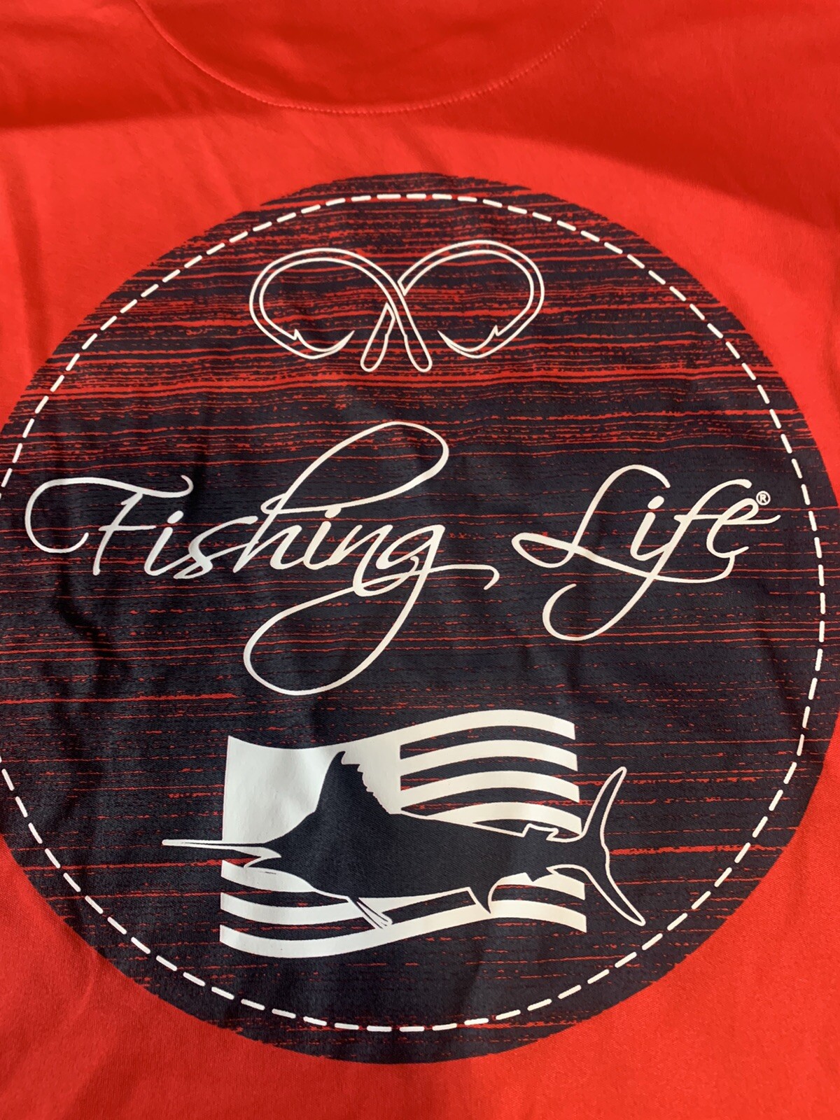 Fishing Life T-Shirt Men’s Long Sleeve Dri-Fit Fishing Boating Red 2XL Polyester