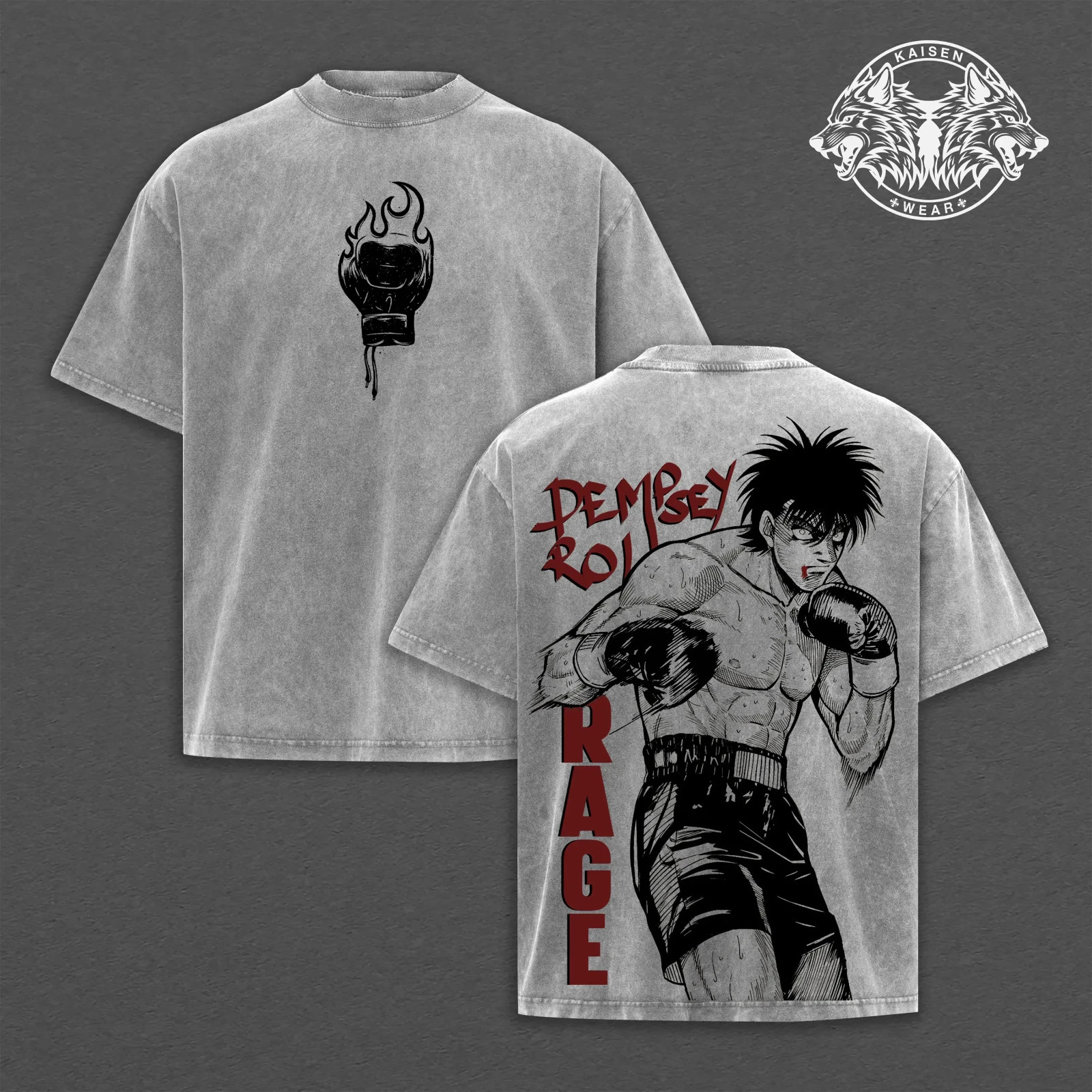 Ippo Makunouchi Dempsey Roll Boxing Graphic Apparel | Vintage Acid Wash Oversize