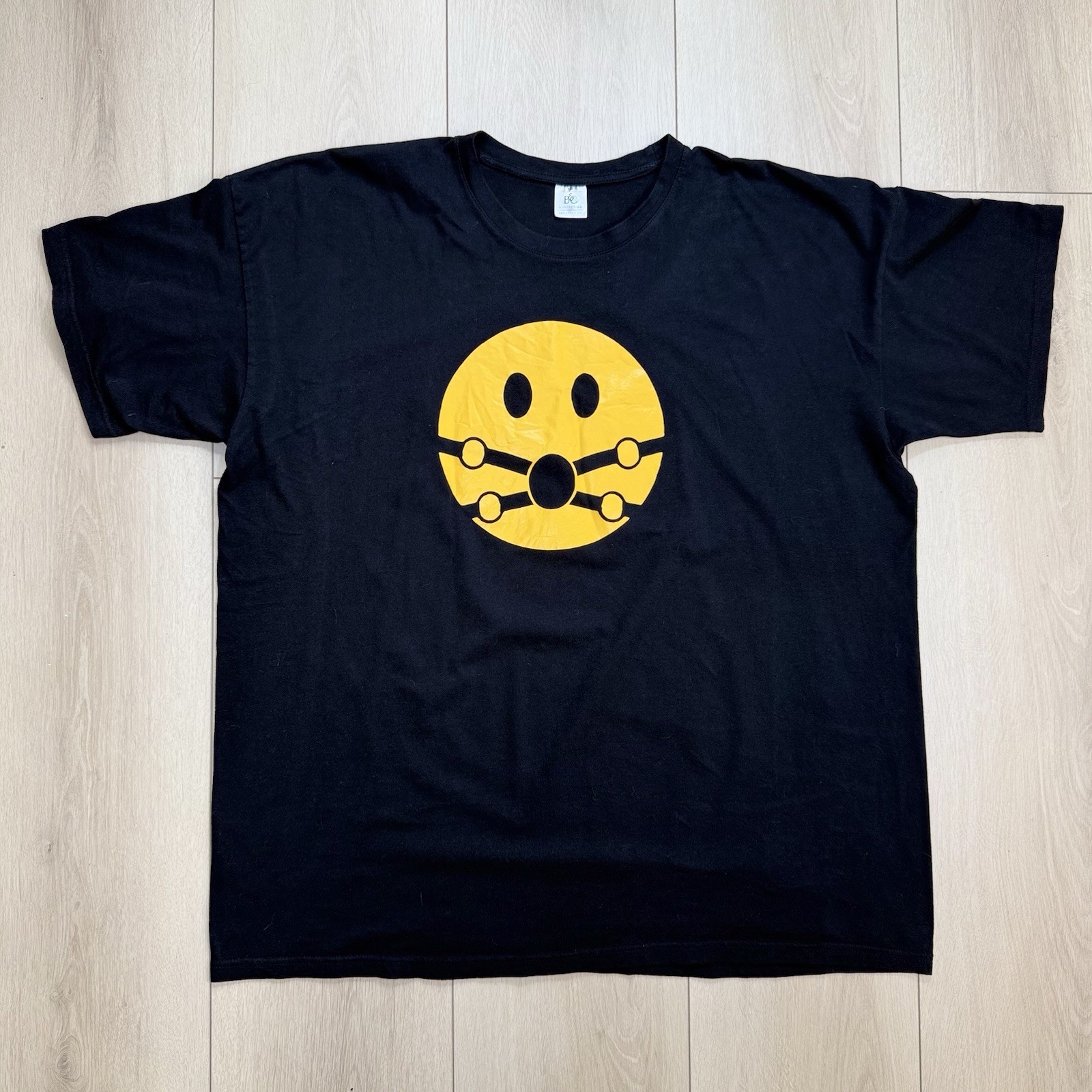 B&C Collection Mens 4XL Black Graphic Tee Yellow Smile Face Streetwear Punk Cool