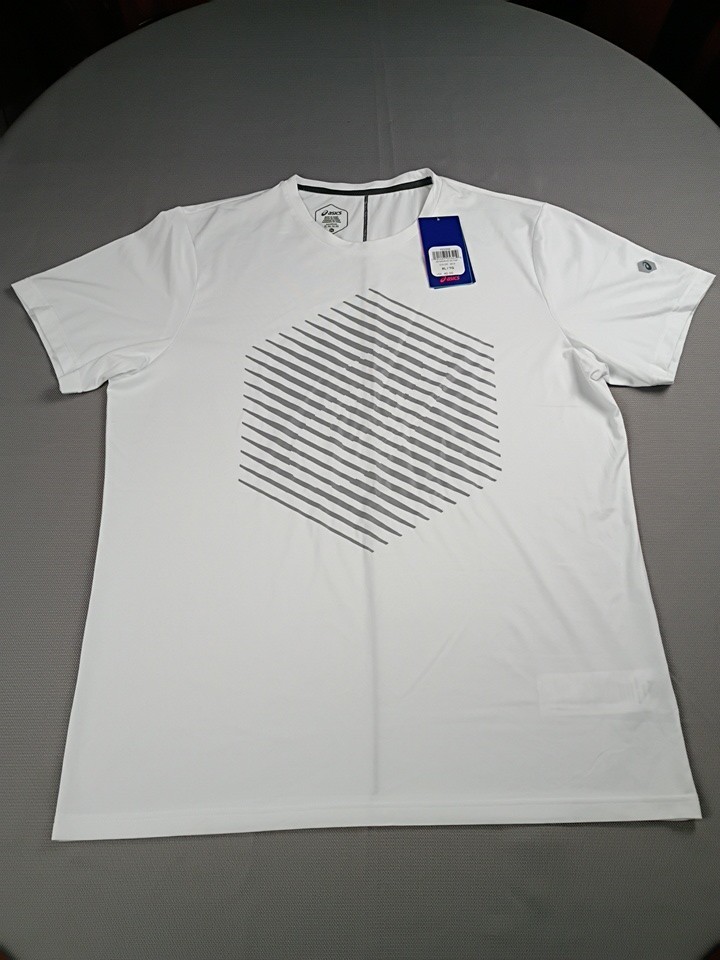 Asics White T Shirt Men Size XL SD Graphic SS Top Running Casual Reflective D1