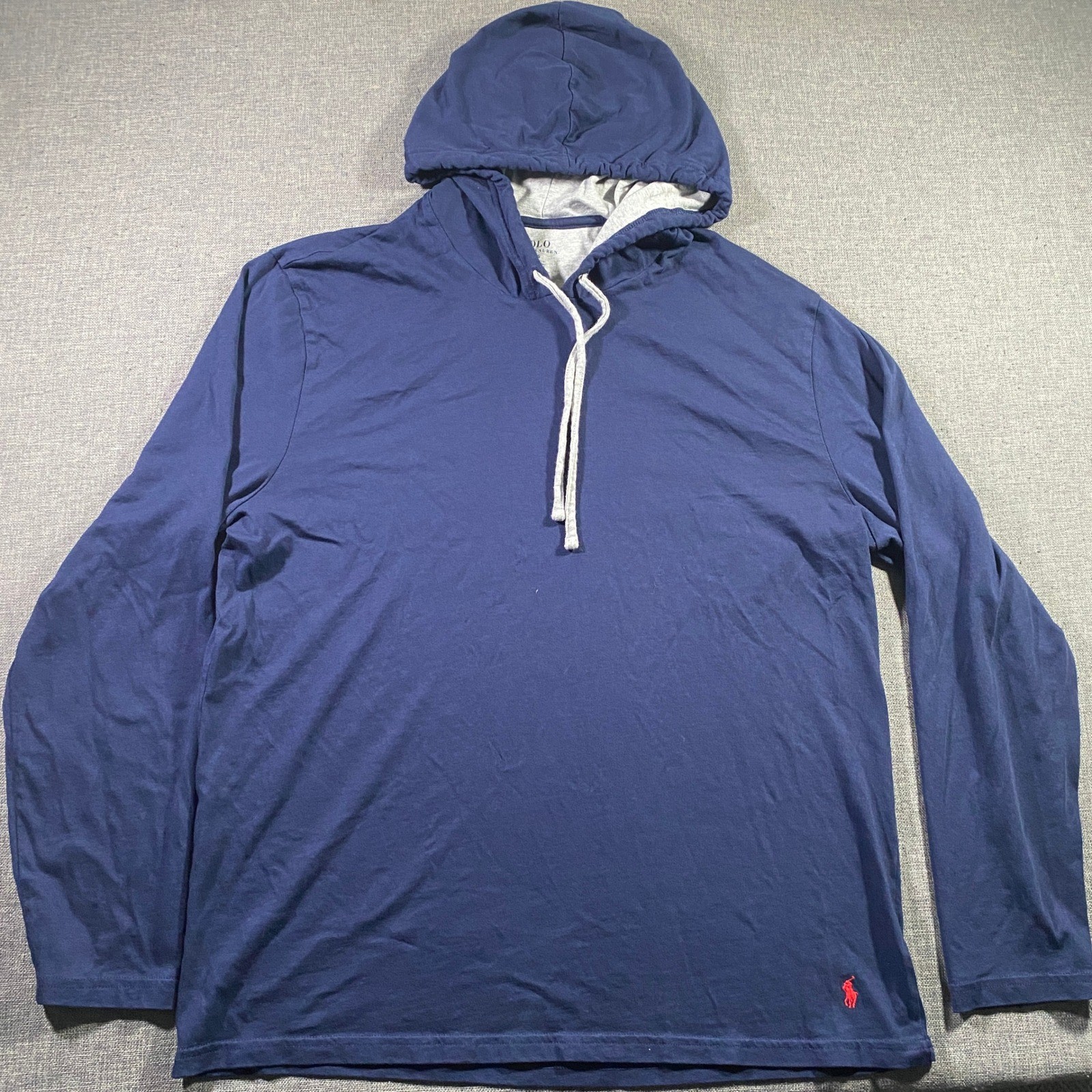 Polo Ralph Lauren Men Large Navy Blue Cotton Modal Hoodie Lightweight Stretch