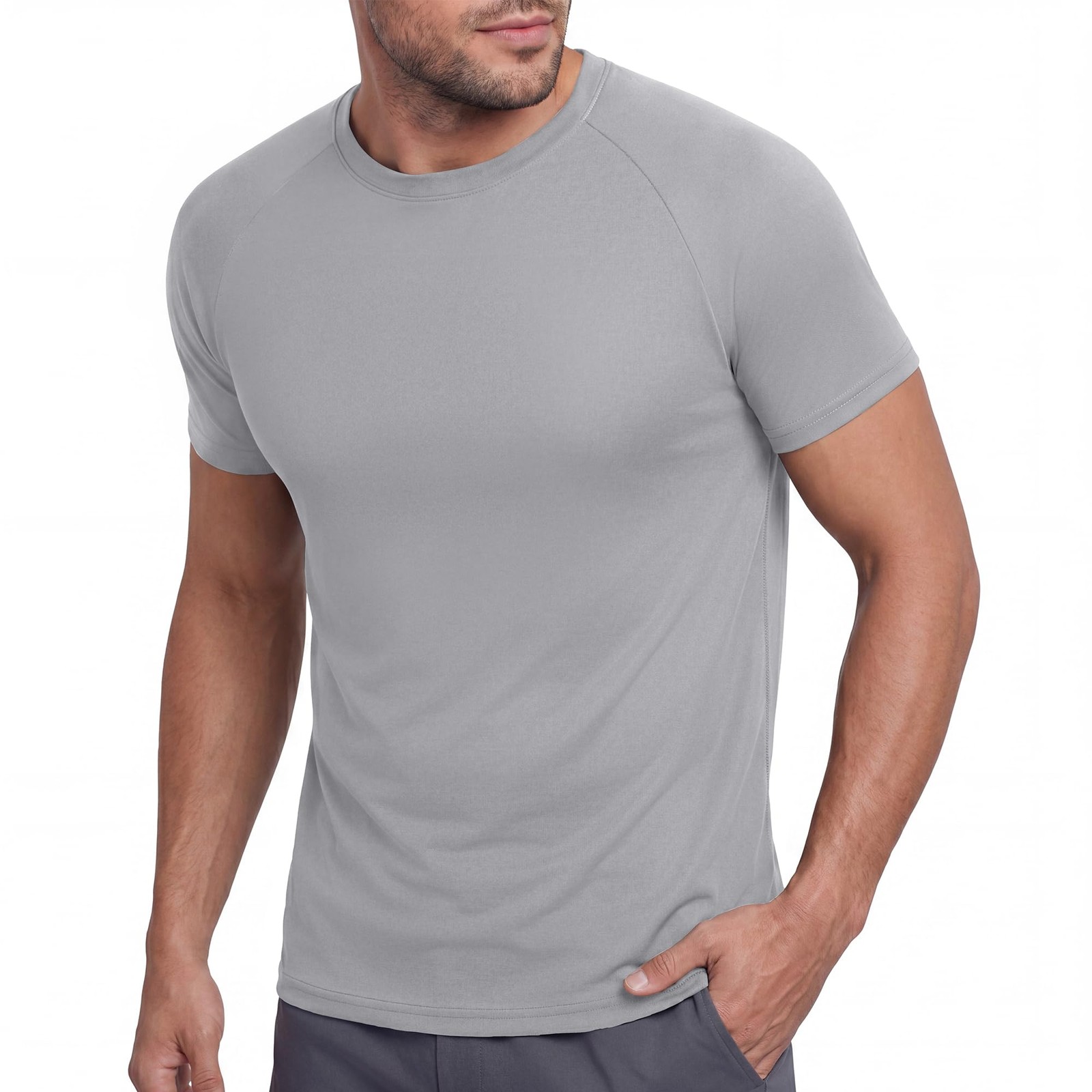 Workout Mens Shirts – Casual Light Grey Quick Dry Moisture Wicking T-Shirts C…