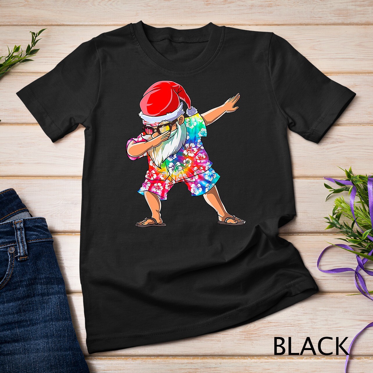 Dabbing Santa Christmas In July Tie Dye Summer Vacation T-Shirt Unisex T-shirt