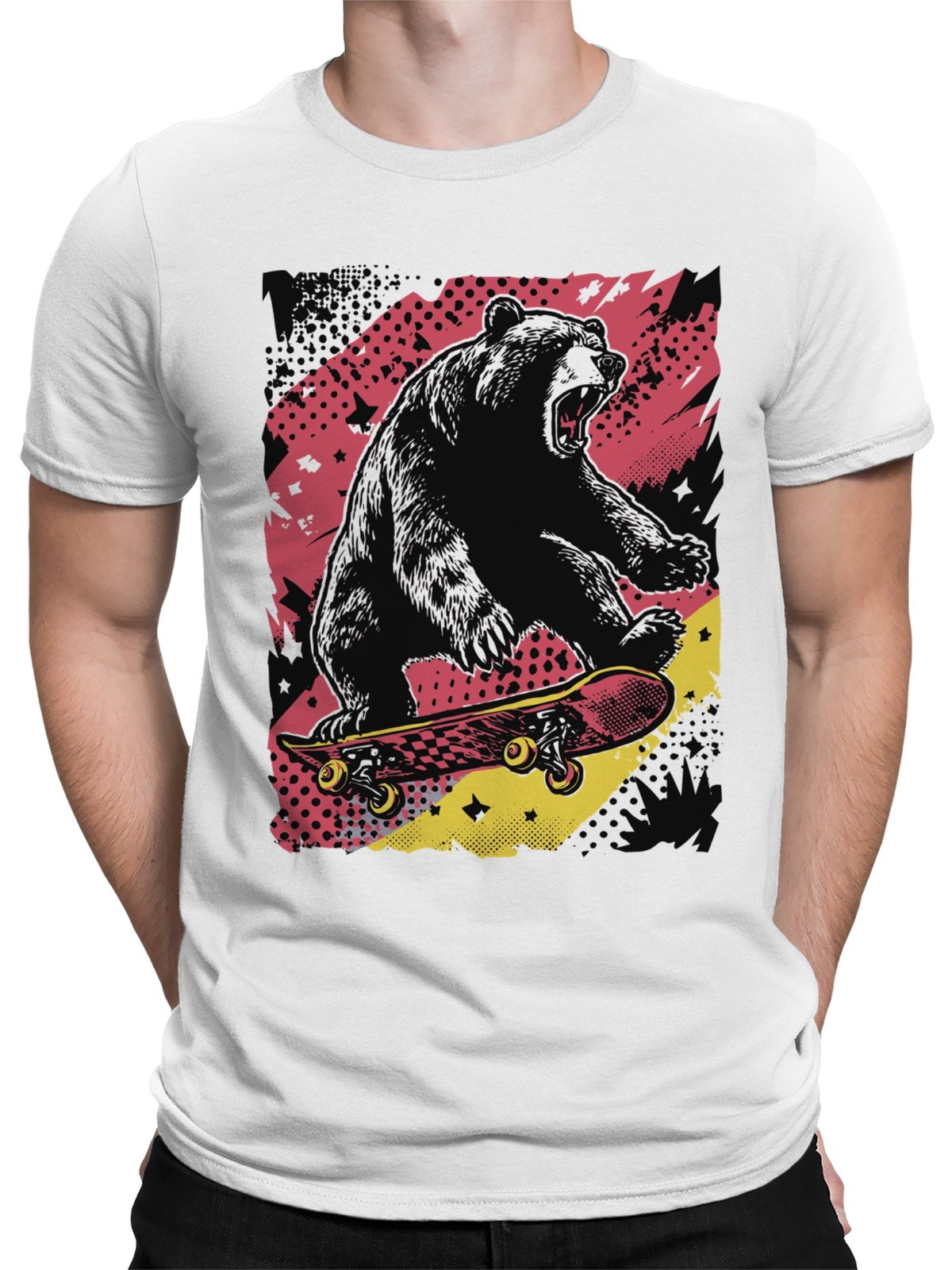 Roaring Bear on Skateboard Pop Art Men’s T-shirt
