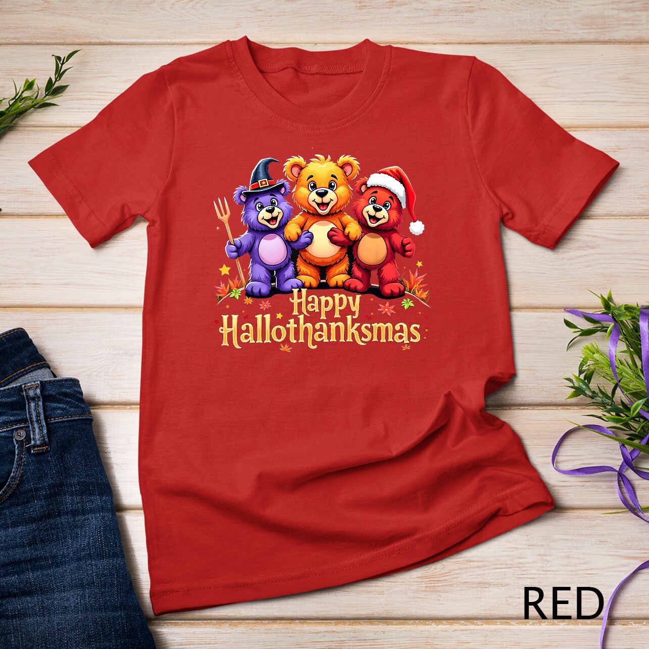 Hallothanksmas Bears Tee Halloween Thanksgiving Christmas T-Shirt Unisex T-shirt