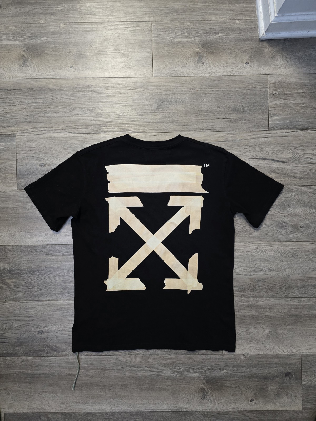 Virgil Abloh Off-White Tape Arrows T-Shirt Black/Beige, Size M, 100% Cotton