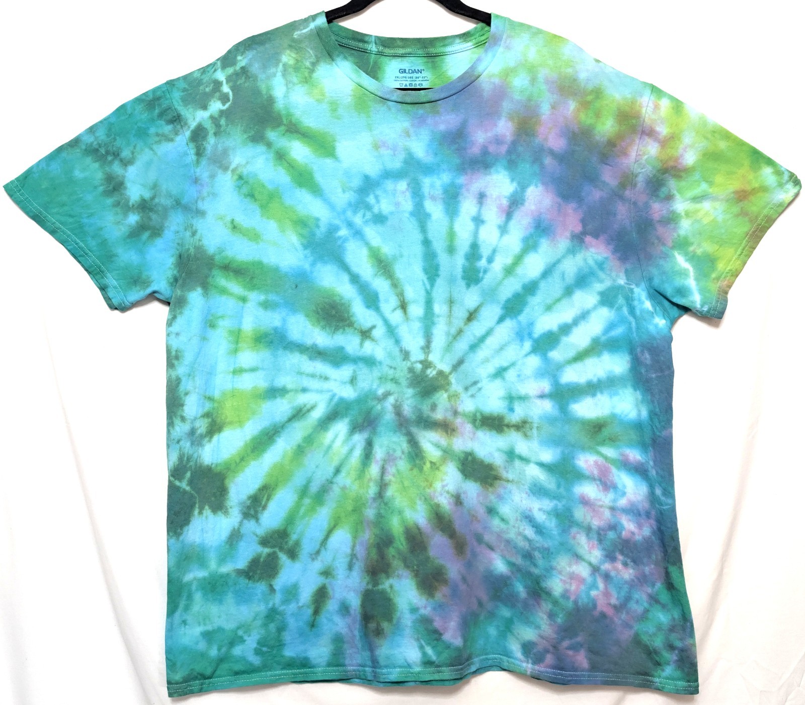 Handmade Tie Dye Tee Shirt Unisex XXL 24×29.5 Spiral Ice Dyed Colorful
