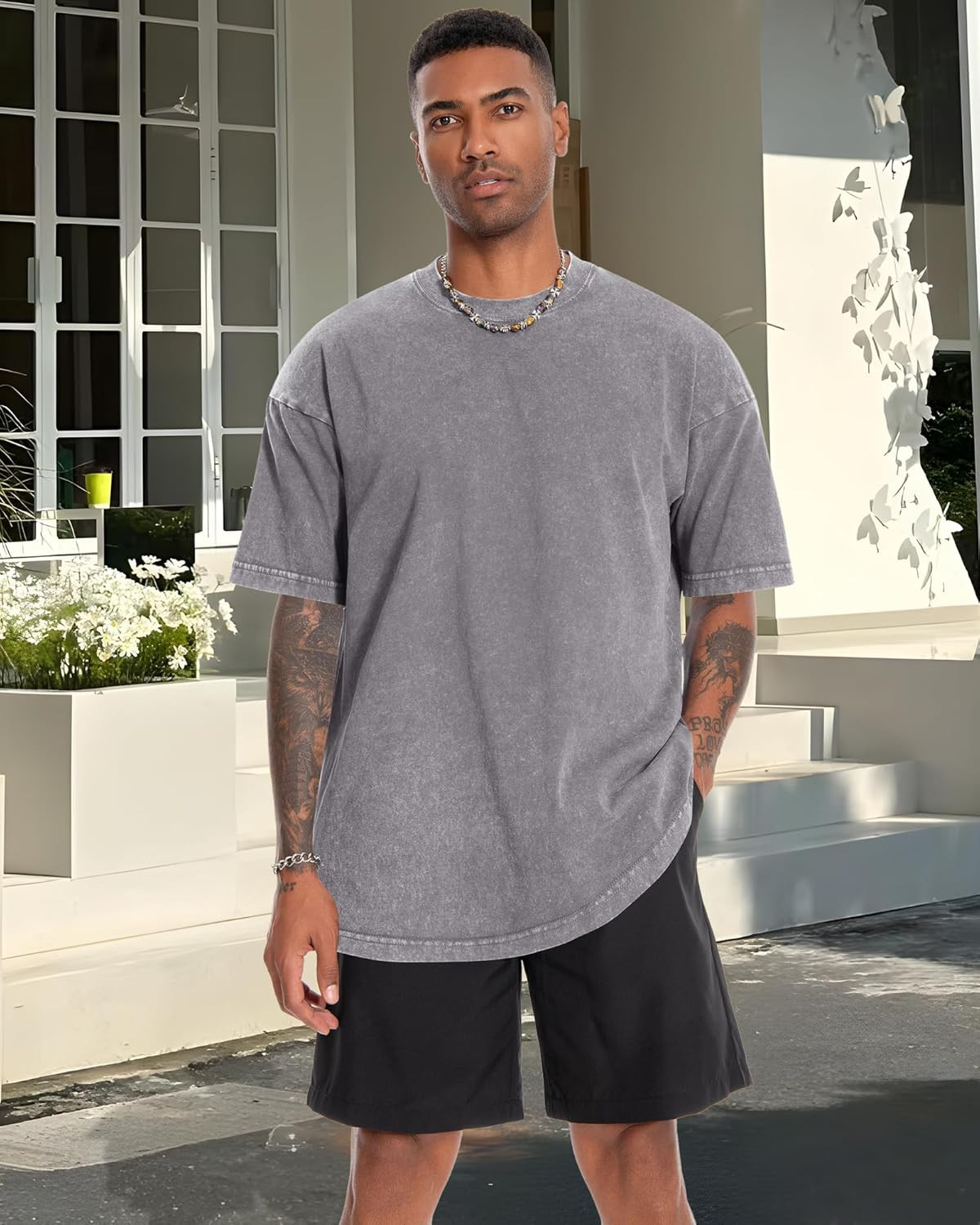 Oversized Tshirt for Men Short Sleeve Vintage Washed Cotton Basic Loose Tee 2026