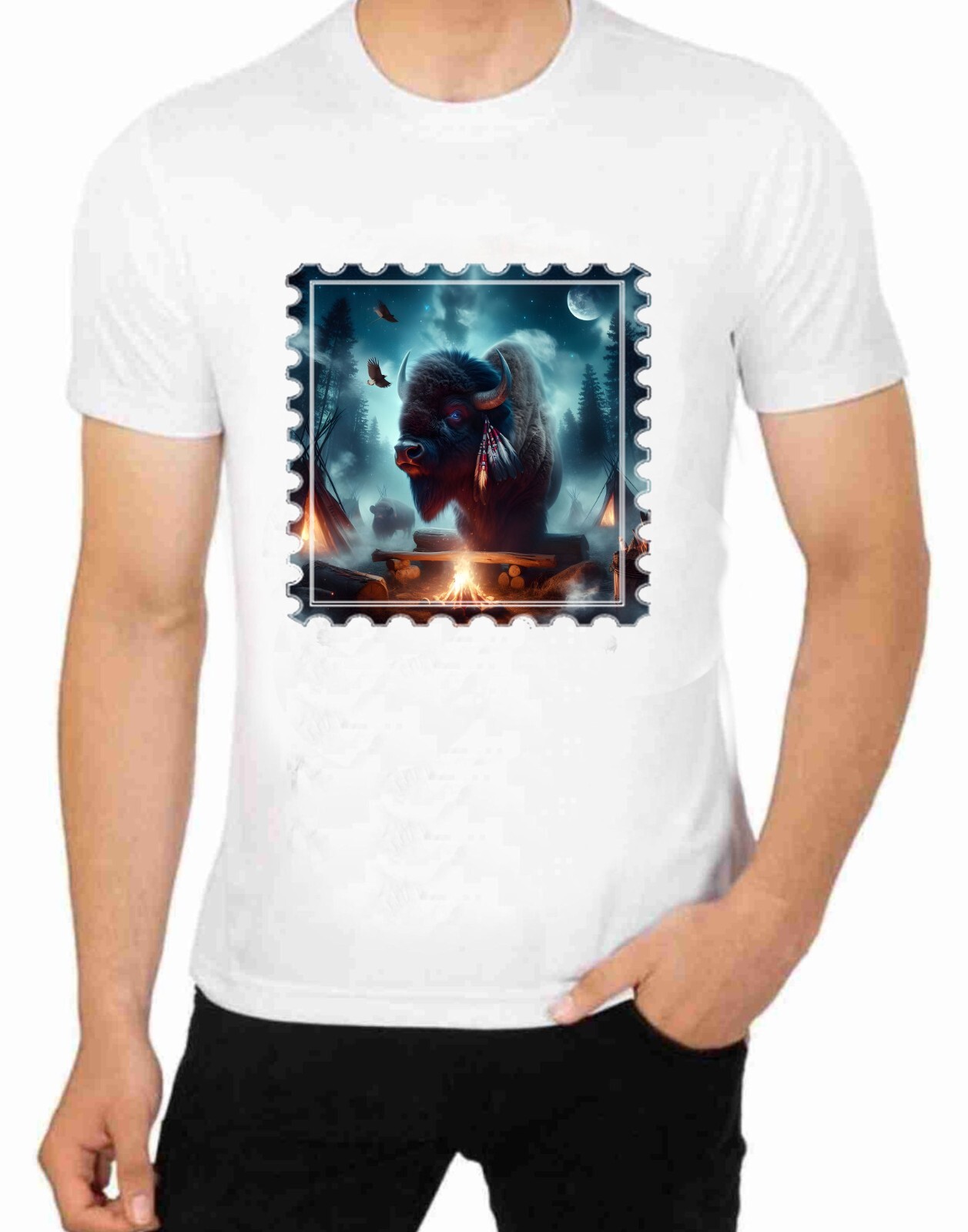 Sacred Buffalo Native Sioux South Dakota Art T shirt for Mens Apparel